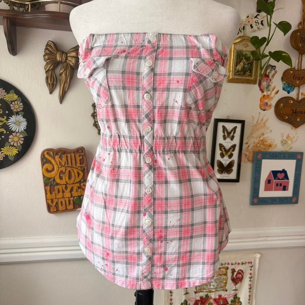Vintage Unionbay Women's L Tube Top Grunge Indie Faux Button Up